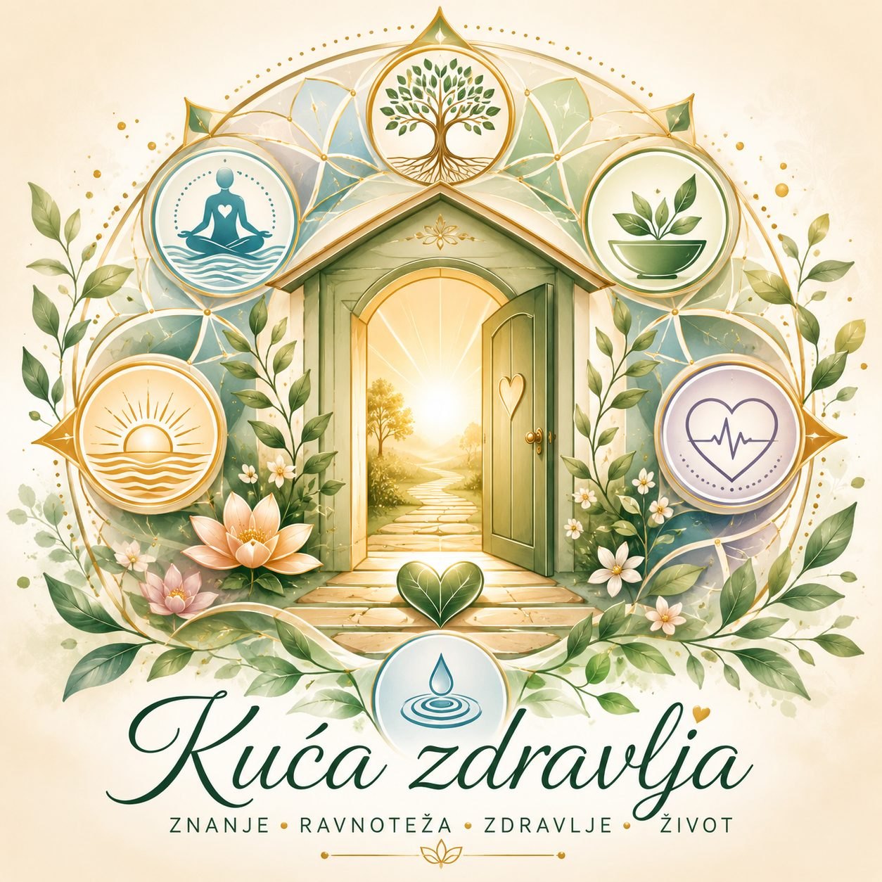 Kuća zdravlja, ilustracija otvorenih vrata sa mandalama