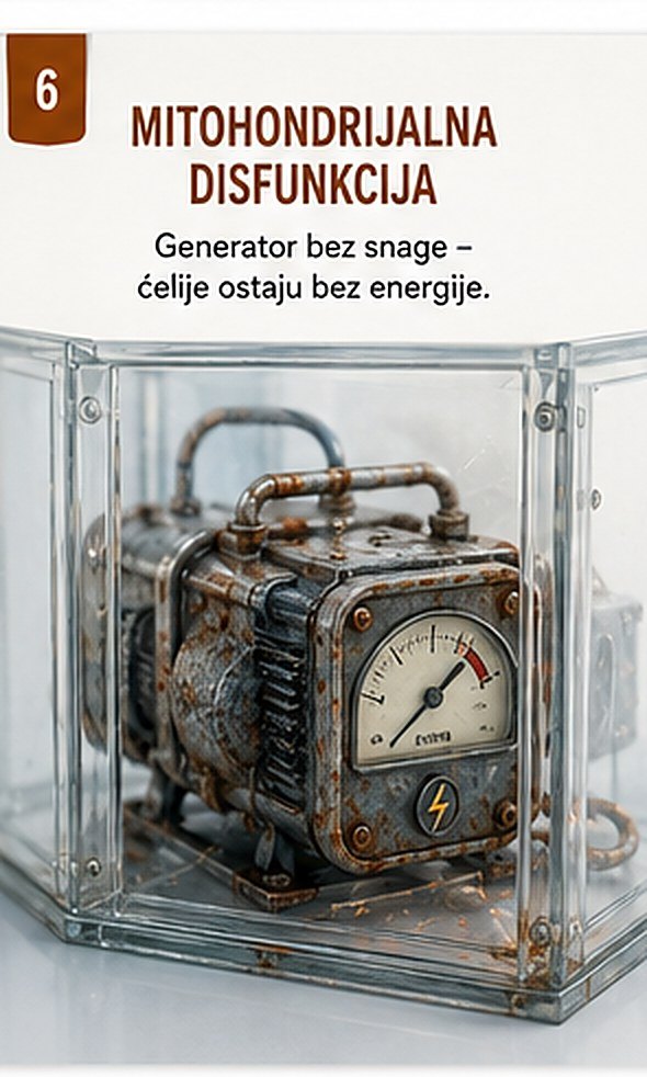 Šesti kvar, mitohondrijalna disfunkcija: generator bez snage, ćelije ostaju bez energije.